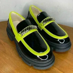 Zaynsia Platform Loafers Shoes Black Womens Patent Leather Neon Yellow Size 8